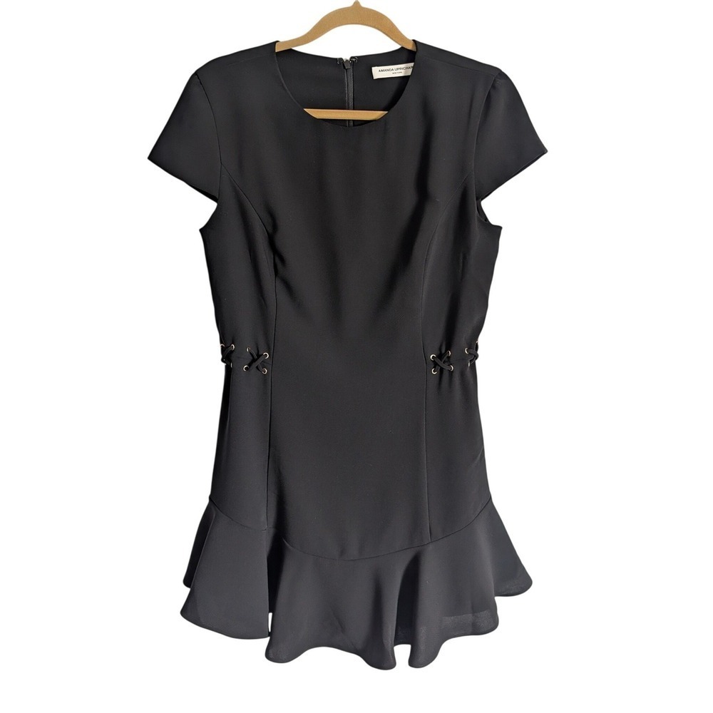Amanda Uprichard Party Goth Chic Whimsy Flirty Black Flutter Hem Mini Dress